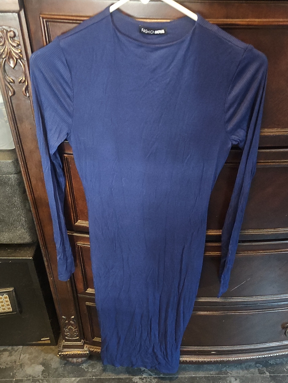 Fashion Nova Royal Blue Long Sleeve Bodycon Midi Dress